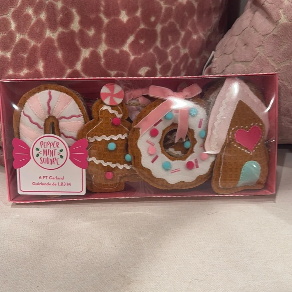 Peppermint square 6 ft Christmas garland waffle donuts gingerbread house